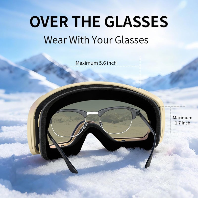 Veltuno Ski Goggles for Men Women Adult & Youth, OTG Snowboard Goggles Anti Fog, Snow Goggles UV Protection Wide Vision - Image 4